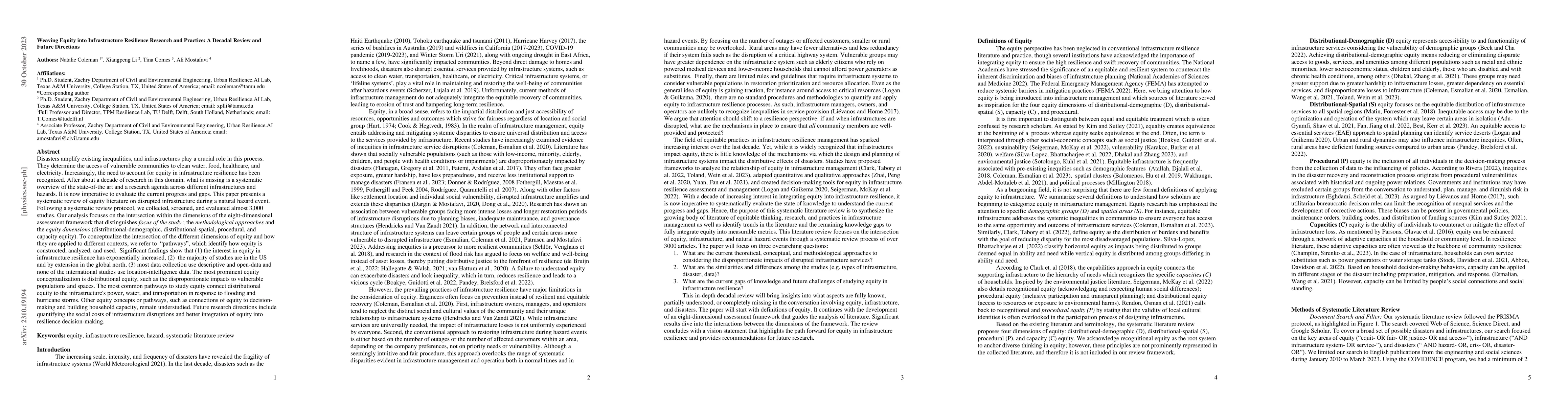 Thumbnail for Weaving Equity into Infrastructure Resilience Research and Practice: A
  Decadal Review and Future Directions