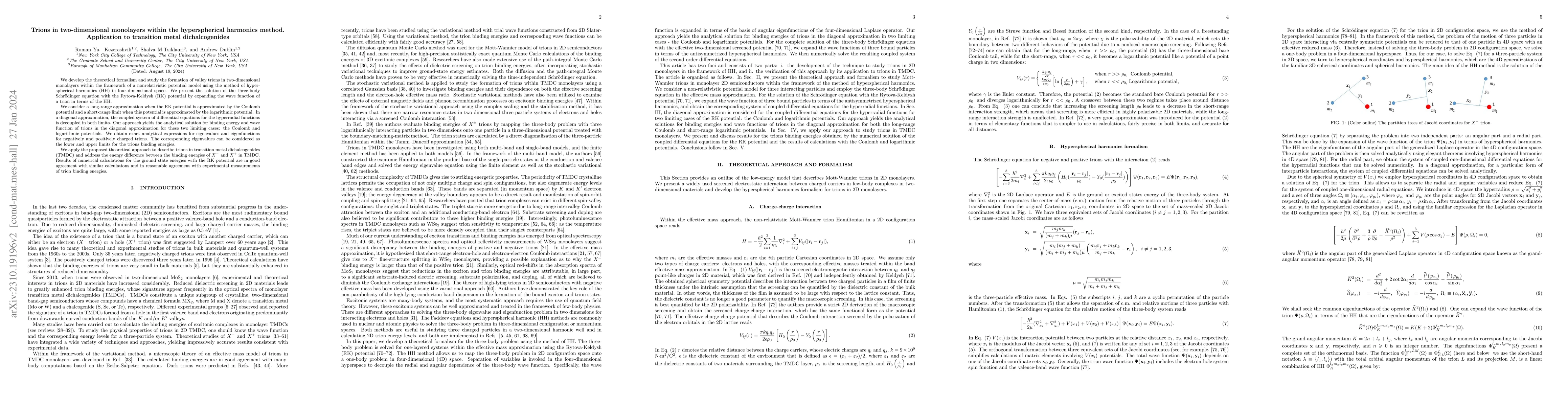 Thumbnail for Trions in two-dimensional monolayers within the hyperspherical harmonics
  method. Application to transition metal dichalcogenides