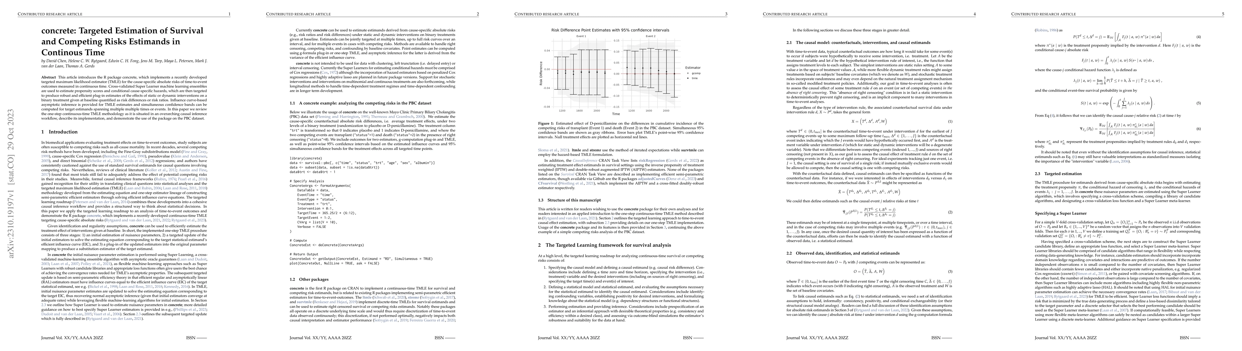 Thumbnail for concrete: Targeted Estimation of Survival and Competing Risks in
  Continuous Time