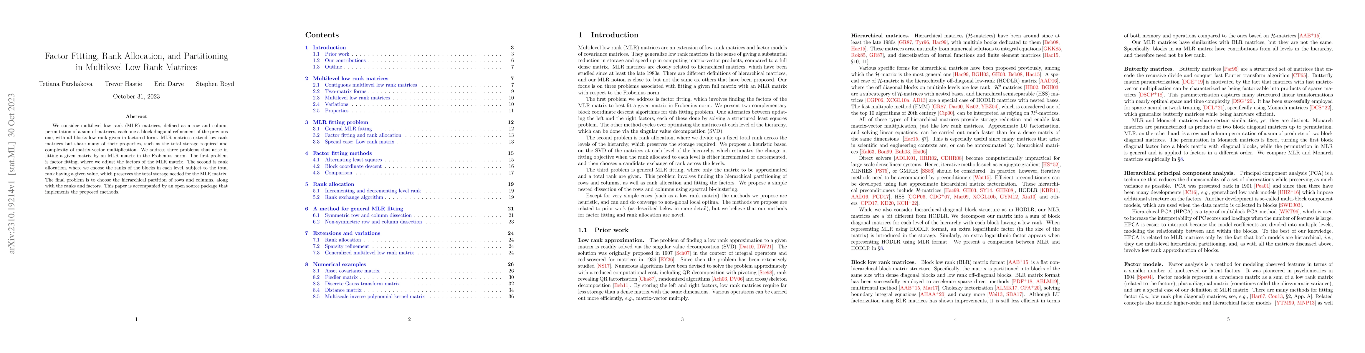Thumbnail for Factor Fitting, Rank Allocation, and Partitioning in Multilevel Low Rank
  Matrices
