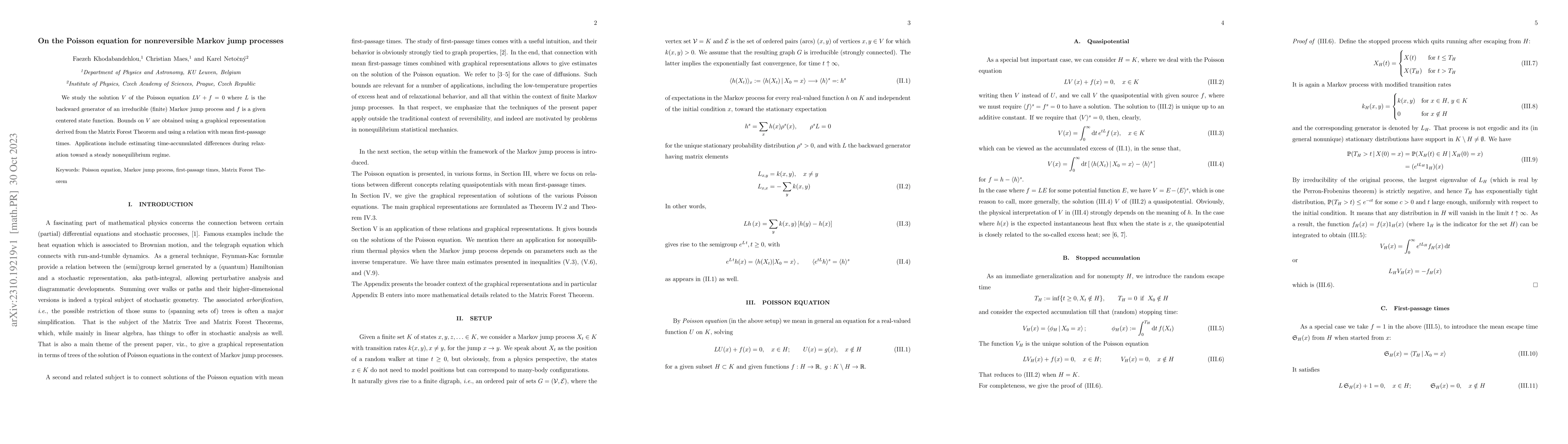 Thumbnail for On the Poisson equation for nonreversible Markov jump processes