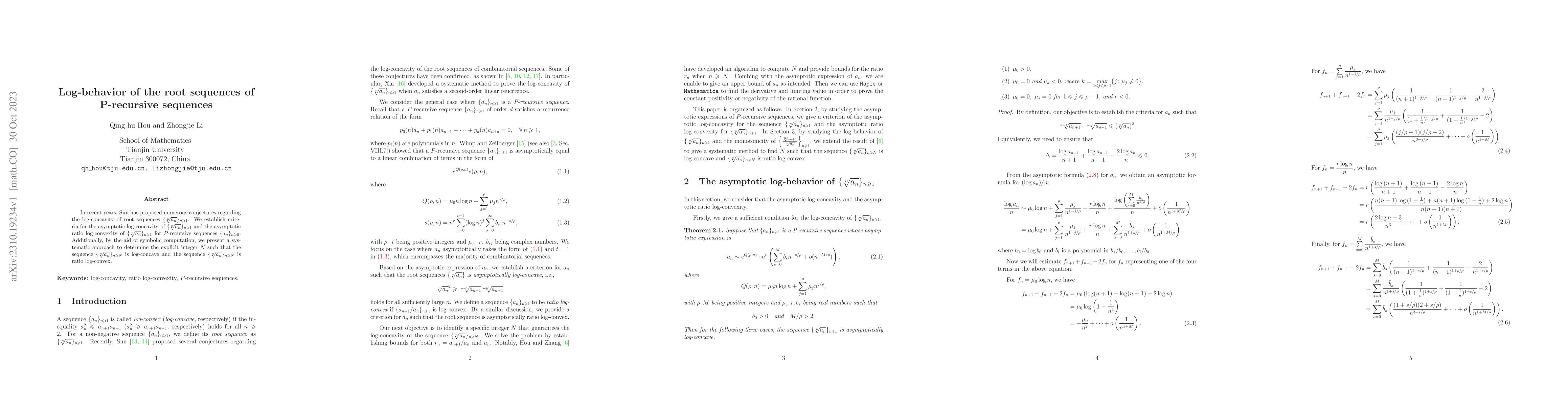 Thumbnail for Log-behavior of the root sequences of P-recursive sequences