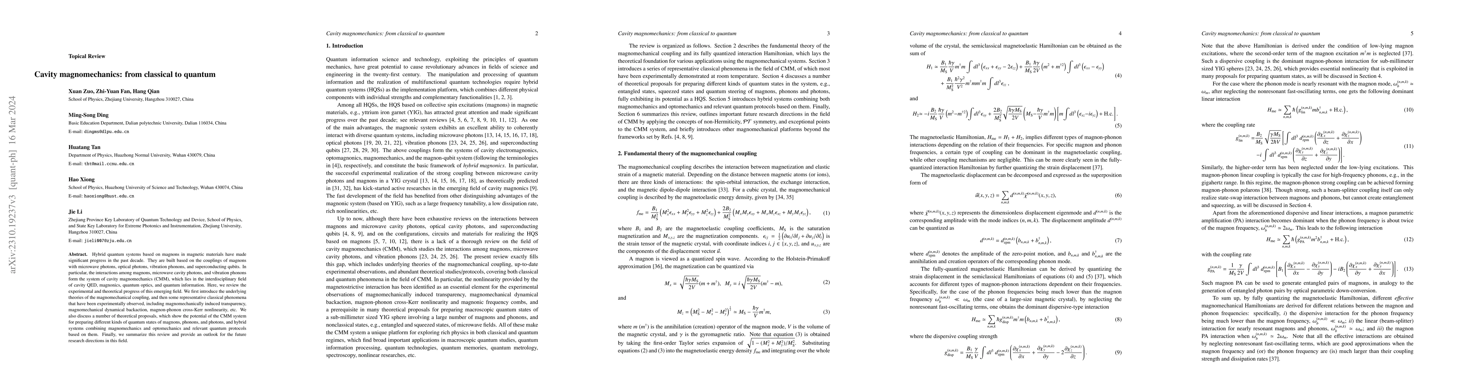 Thumbnail for Cavity magnomechanics: from classical to quantum