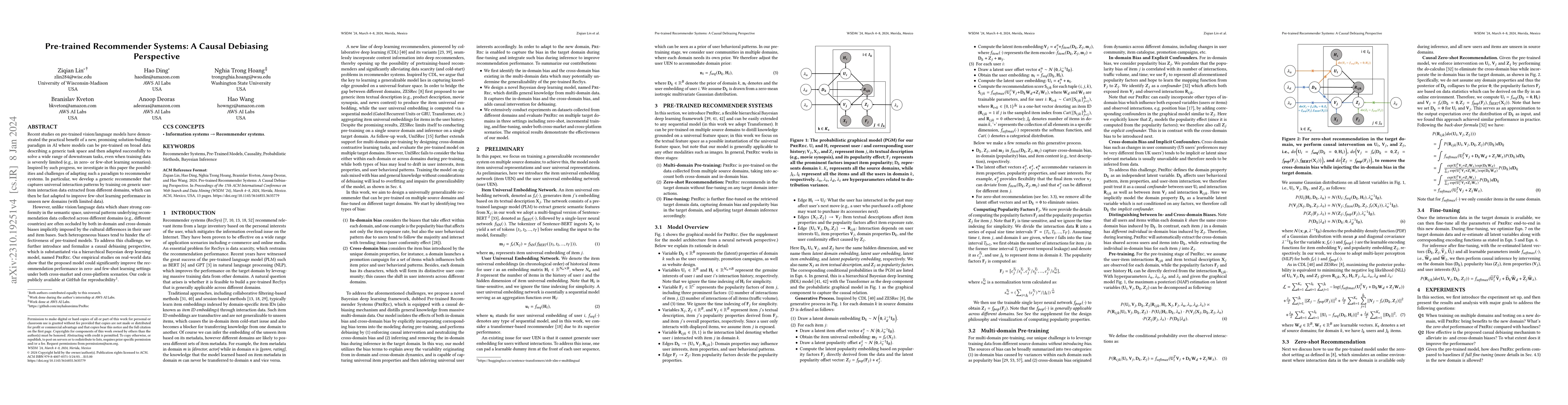 Thumbnail for Pre-trained Recommender Systems: A Causal Debiasing Perspective