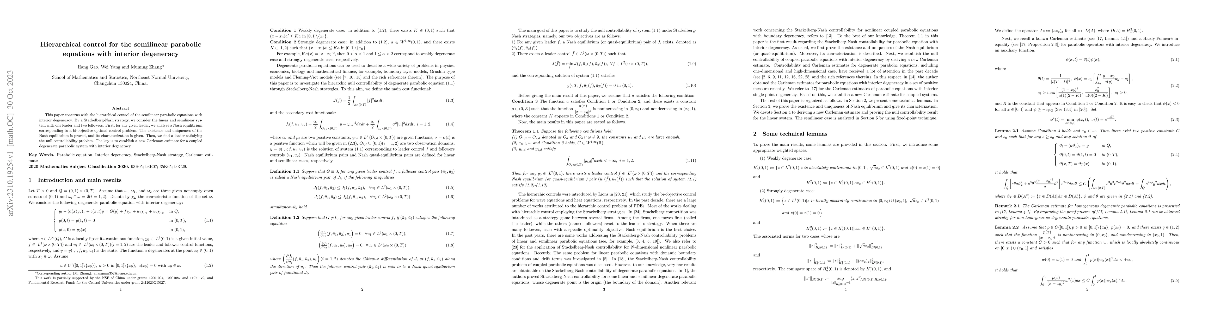 Thumbnail for Hierarchical control for the semilinear parabolic equations with
  interior degeneracy