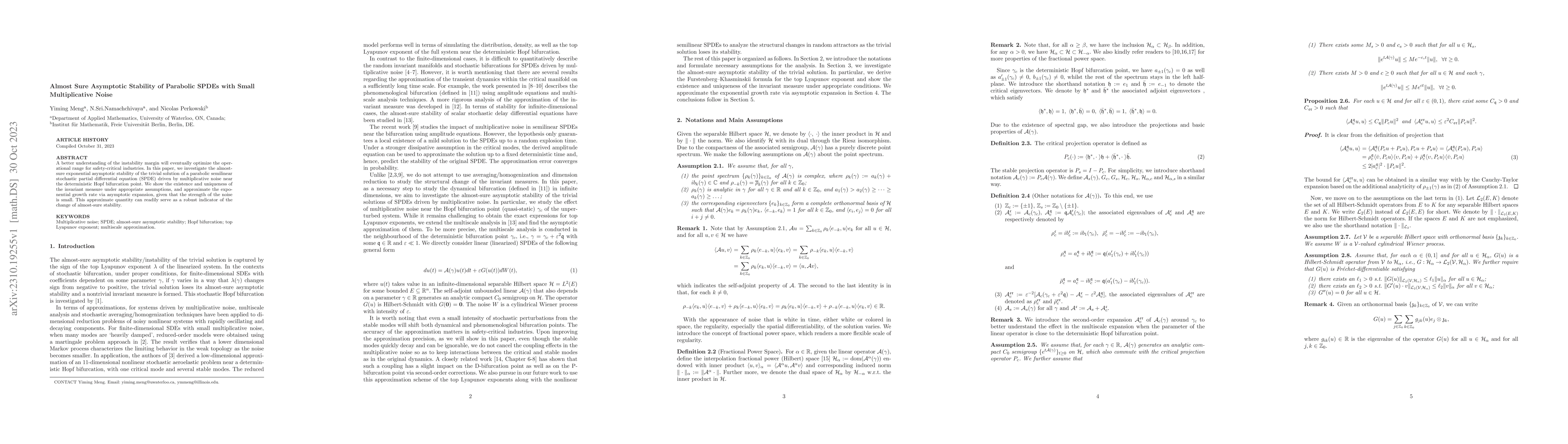 Thumbnail for Almost Sure Asymptotic Stability of Parabolic SPDEs with Small
  Multiplicative Noise