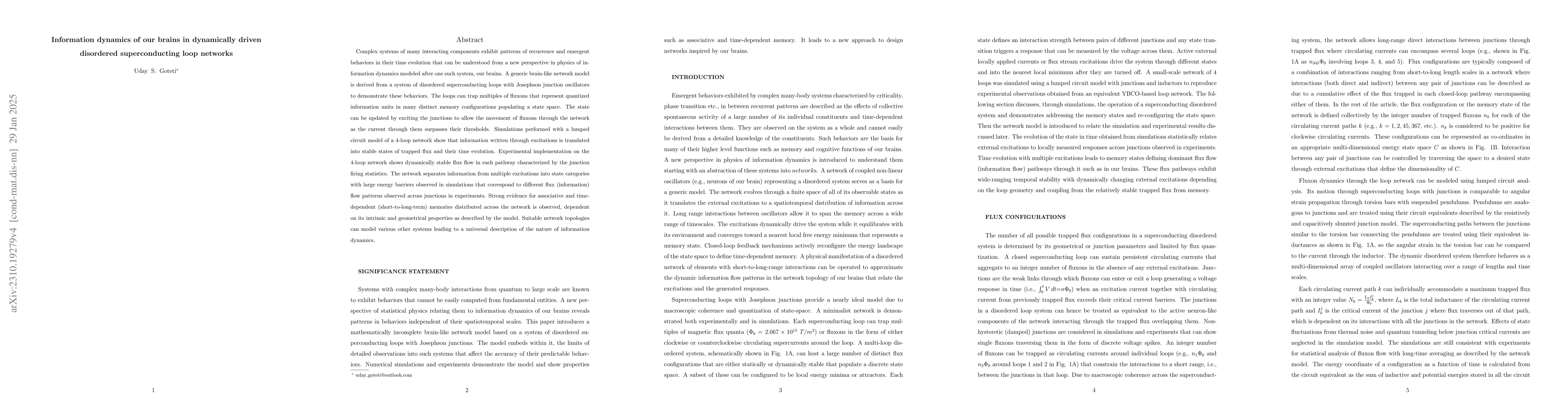 Thumbnail for Collective neural network behavior in a dynamically driven disordered
  system of superconducting loops