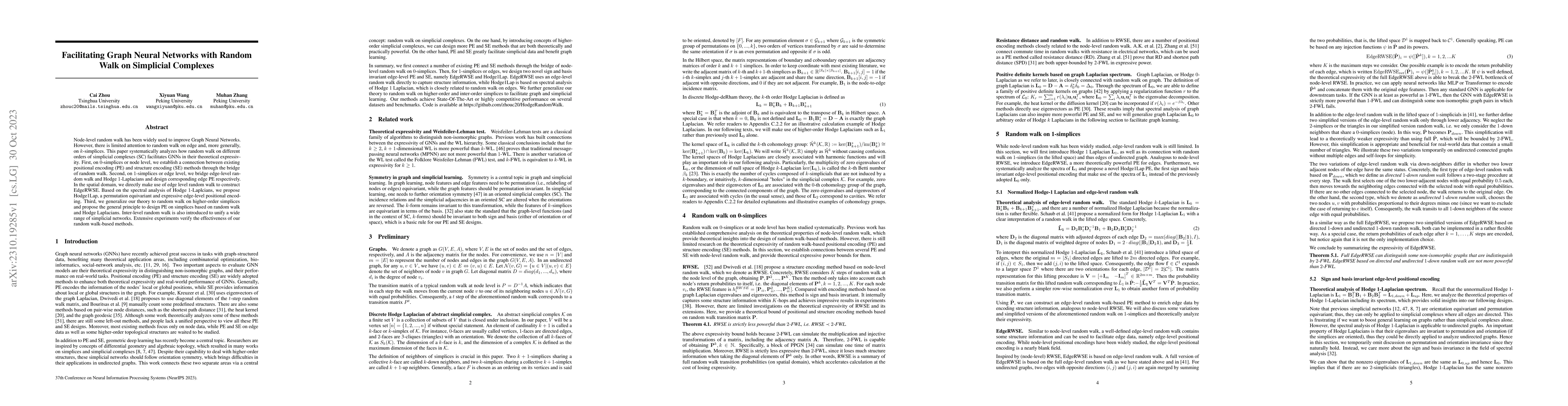 Thumbnail for Facilitating Graph Neural Networks with Random Walk on Simplicial
  Complexes