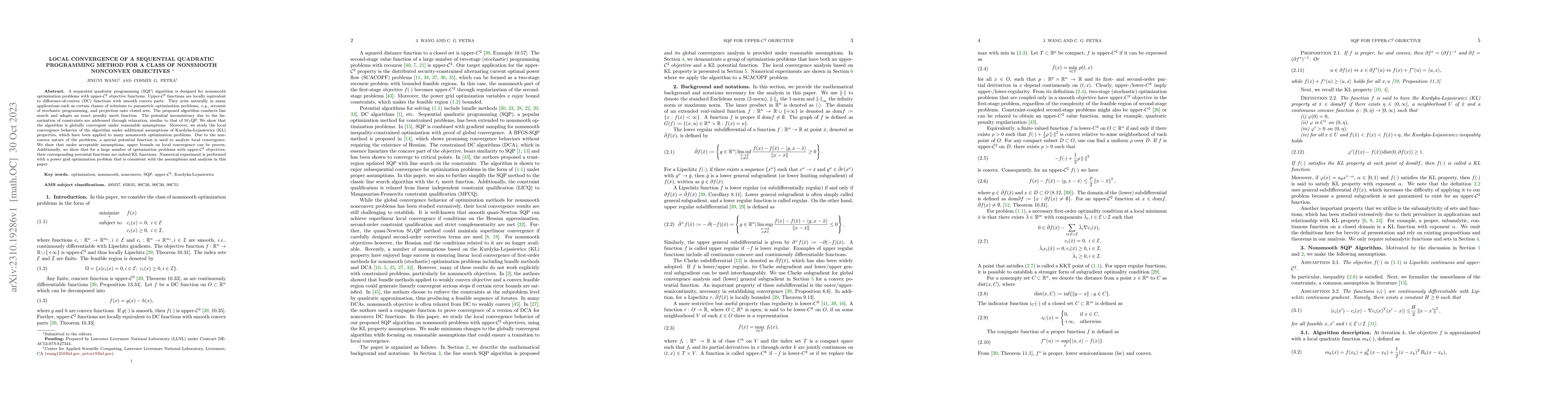 Thumbnail for Local convergence of a sequential quadratic programming method for a
  class of nonsmooth nonconvex objectives