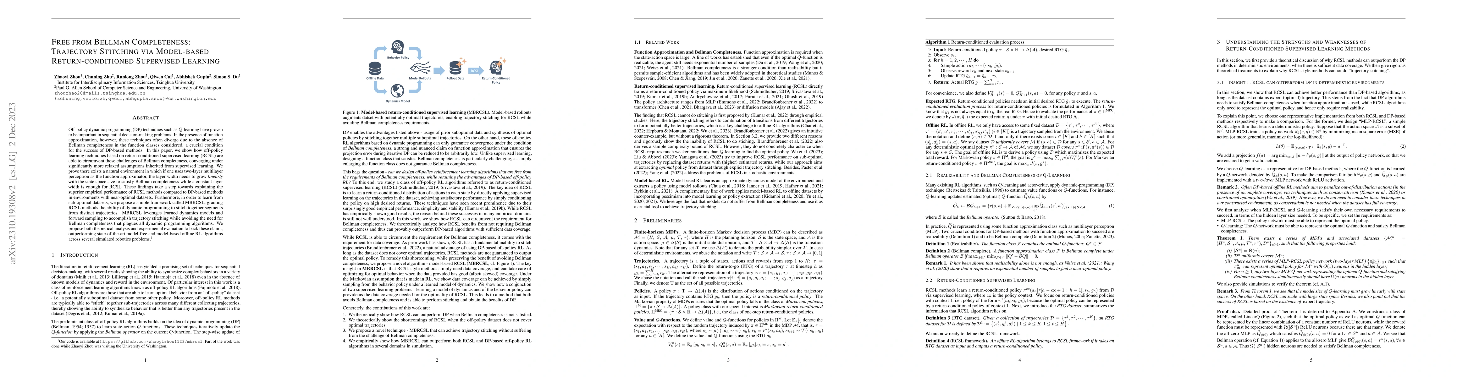 Thumbnail for Free from Bellman Completeness: Trajectory Stitching via Model-based
  Return-conditioned Supervised Learning