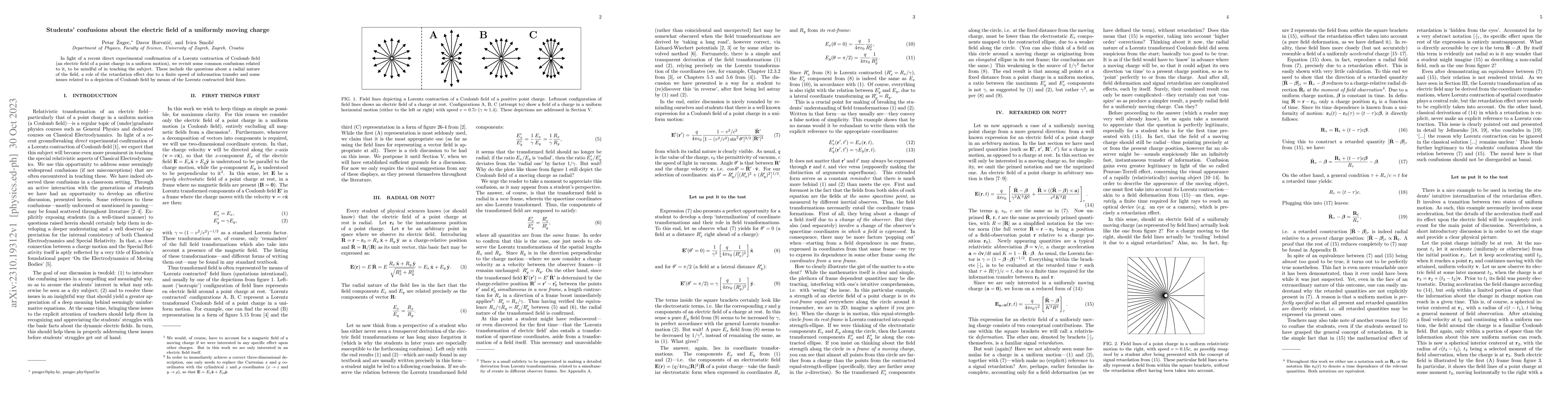 Thumbnail for Students' confusions about the electric field of a uniformly moving
  charge