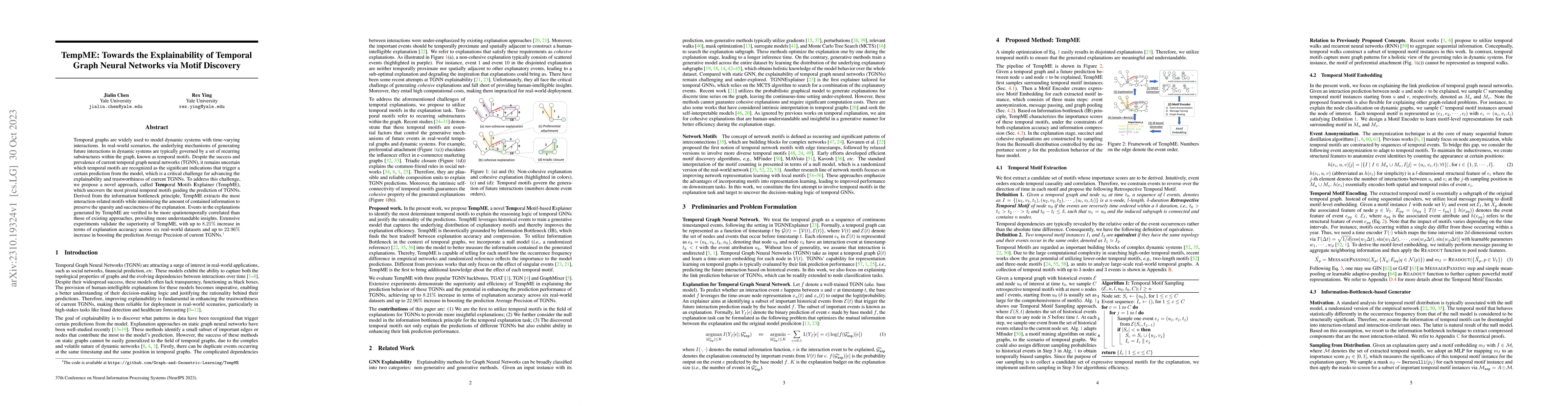Thumbnail for TempME: Towards the Explainability of Temporal Graph Neural Networks via
  Motif Discovery