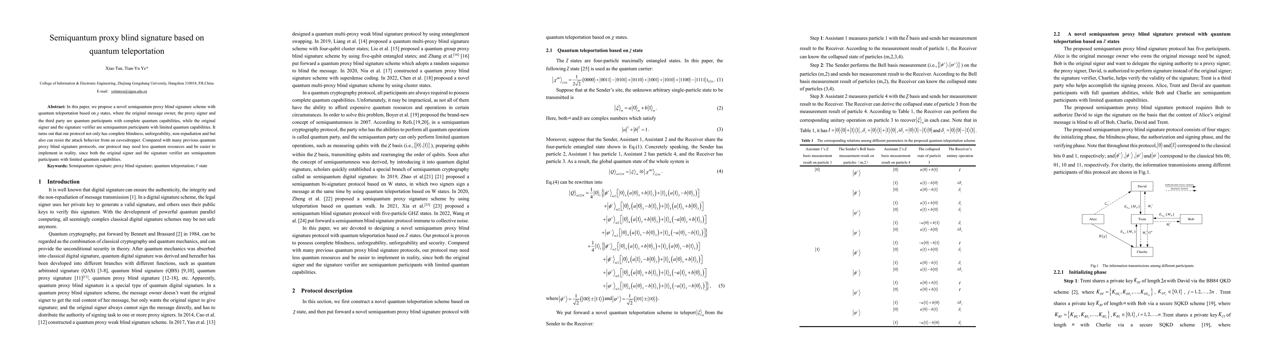 Thumbnail for Semiquantum proxy blind signature based on quantum teleportation