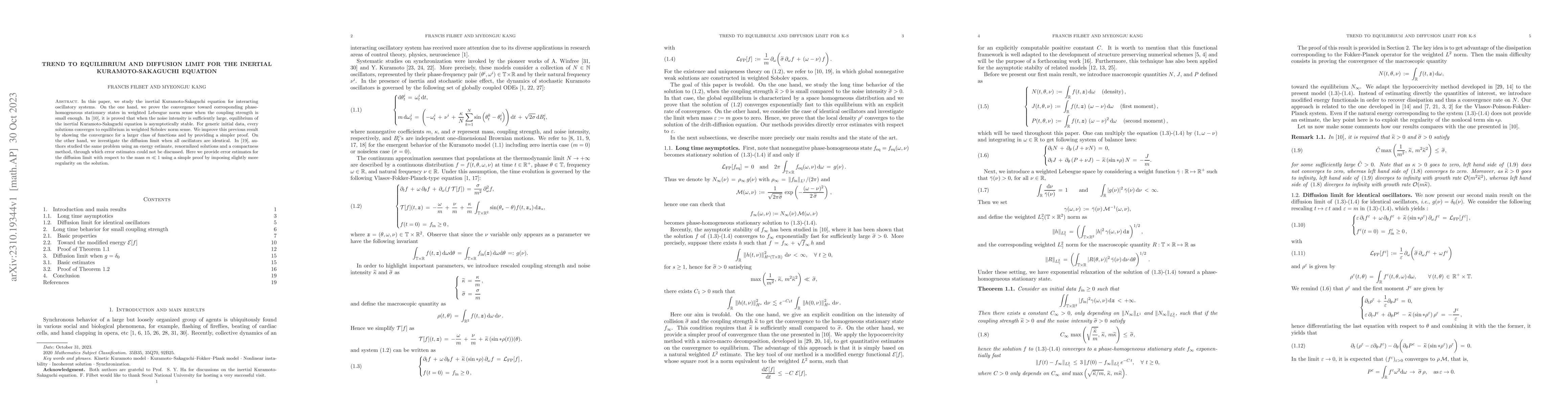 Thumbnail for Trend to equilibrium and diffusion limit for the inertial
  Kuramoto-Sakaguchi equation