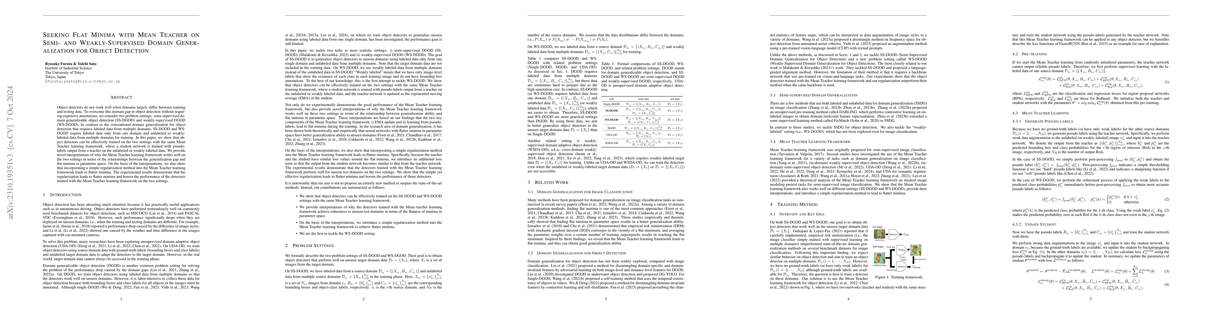 Thumbnail for Seeking Flat Minima with Mean Teacher on Semi- and Weakly-Supervised
  Domain Generalization for Object Detection