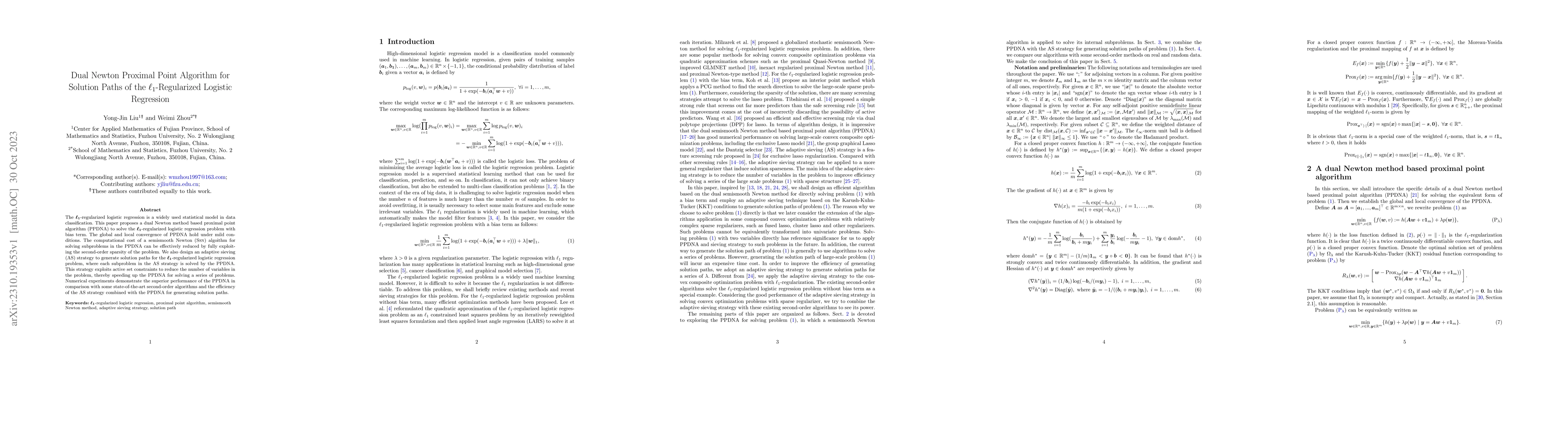 Thumbnail for Dual Newton Proximal Point Algorithm for Solution Paths of the
  L1-Regularized Logistic Regression