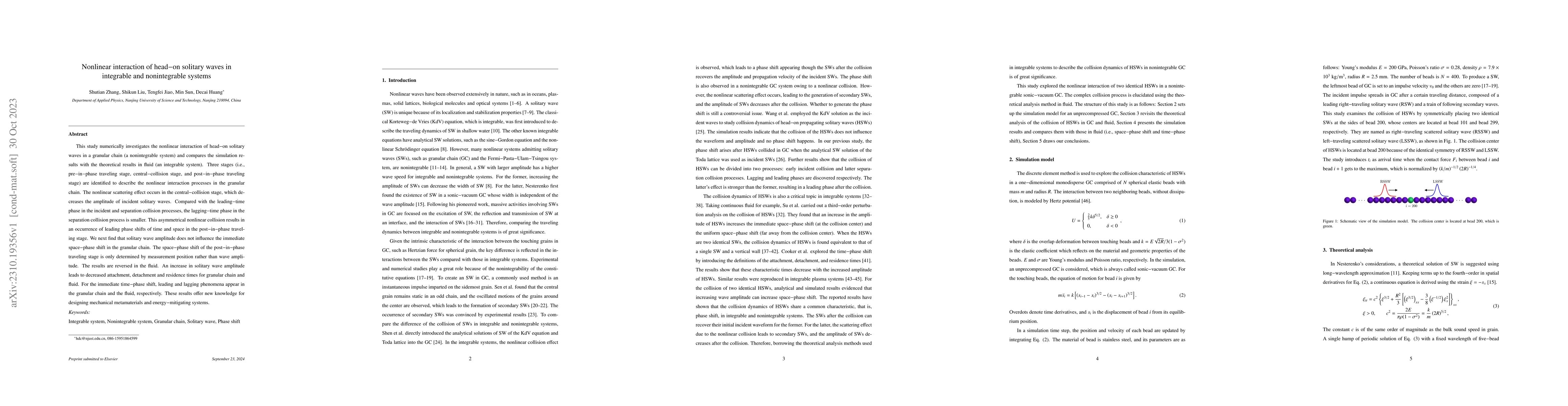 Thumbnail for Nonlinear interaction of head$-$on solitary waves in integrable and
  nonintegrable systems
