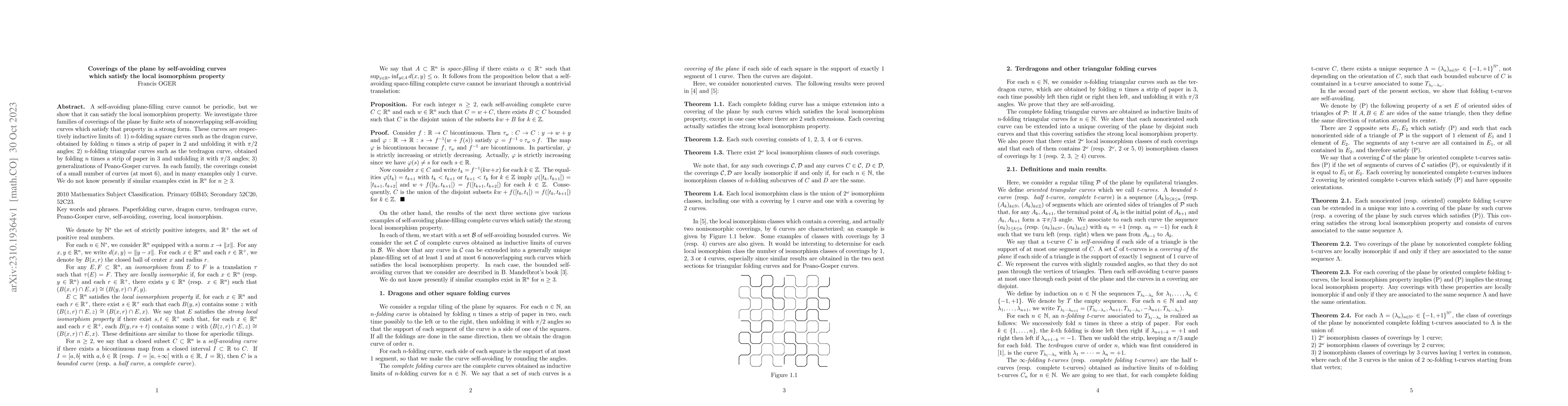 Thumbnail for Coverings of the plane by self-avoiding curves which satisfy the local
  isomorphism property