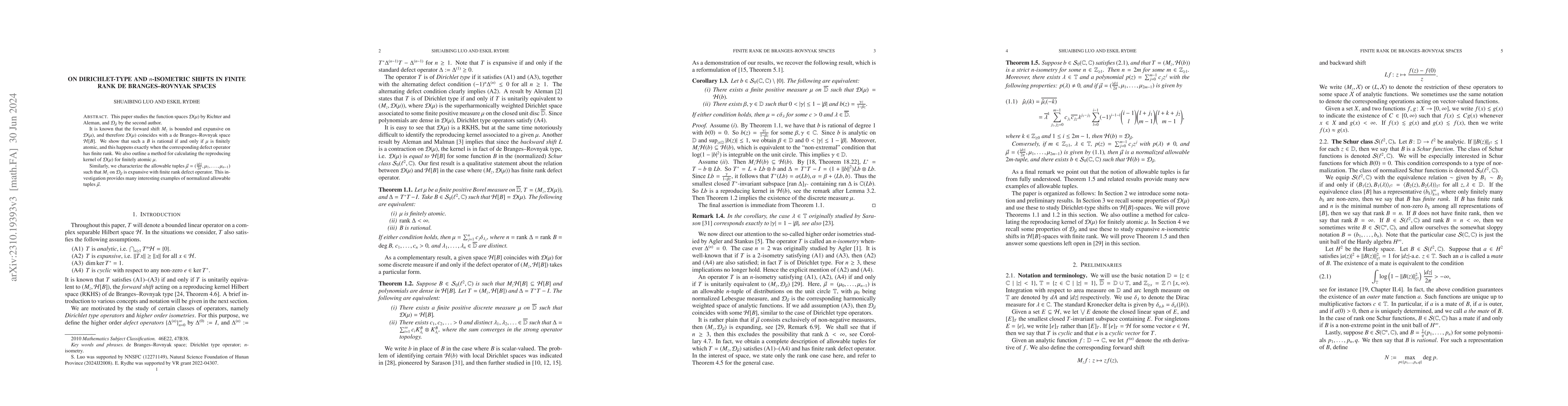 Thumbnail for On Dirichlet-type and $n$-isometric shifts in finite rank
  de~Branges--Rovnyak spaces