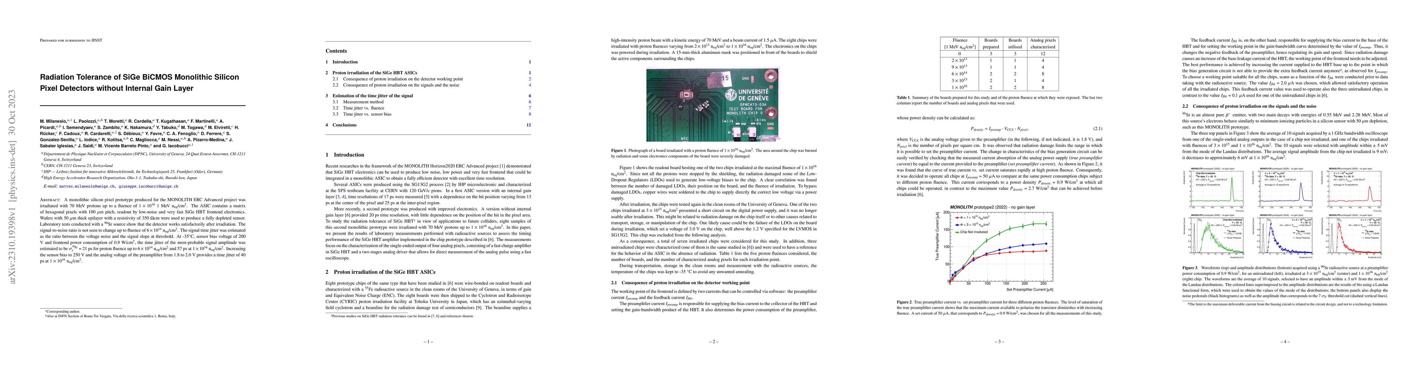 Thumbnail for Radiation Tolerance of SiGe BiCMOS Monolithic Silicon Pixel Detectors
  without Internal Gain Layer