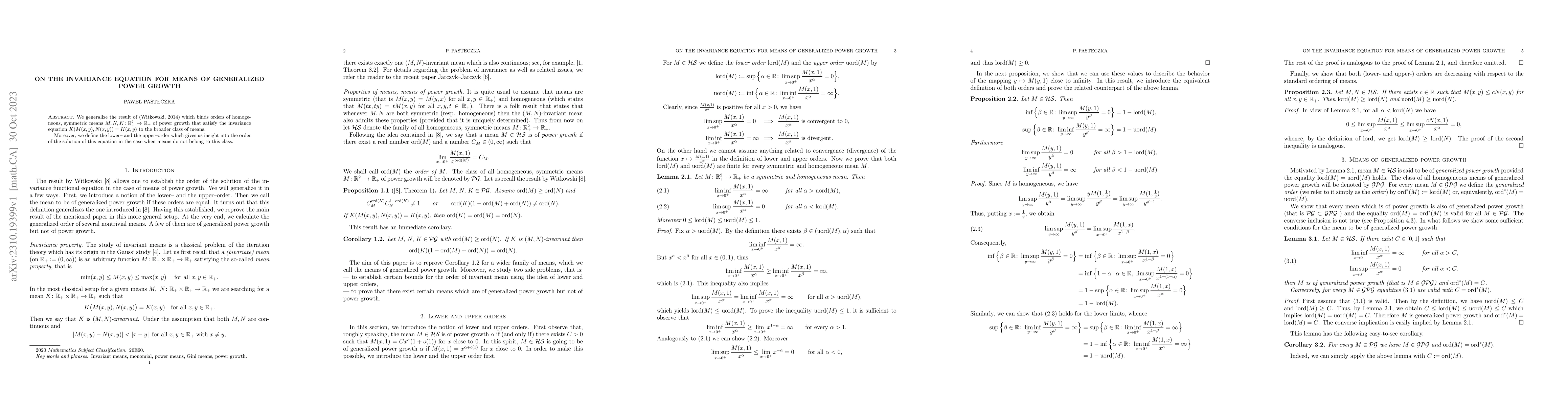 Thumbnail for On the invariance equation for means of generalized power growth