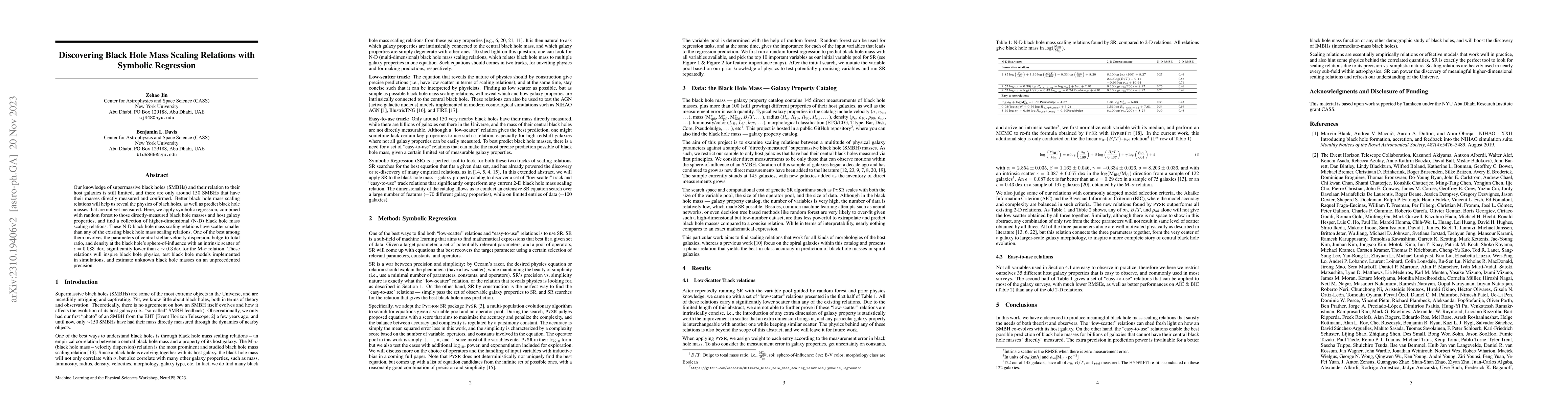 Thumbnail for Discovering Black Hole Mass Scaling Relations with Symbolic Regression