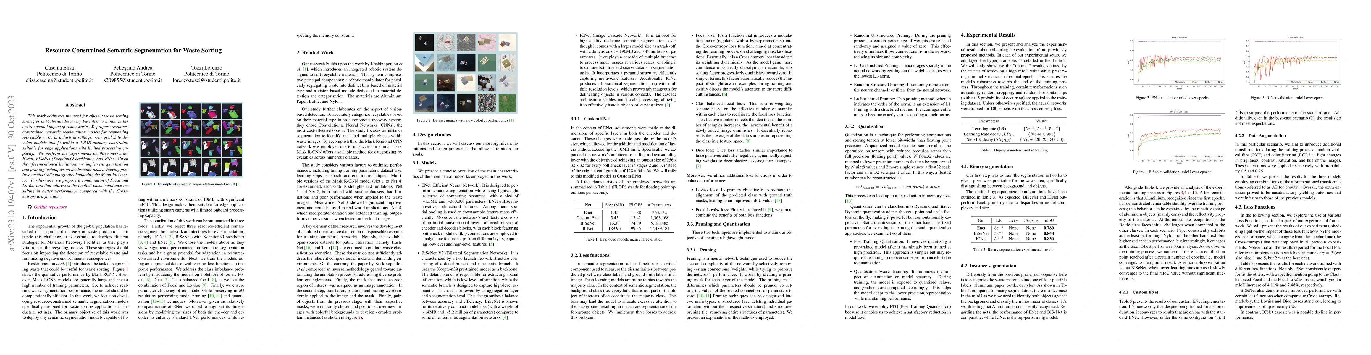 Thumbnail for Resource Constrained Semantic Segmentation for Waste Sorting