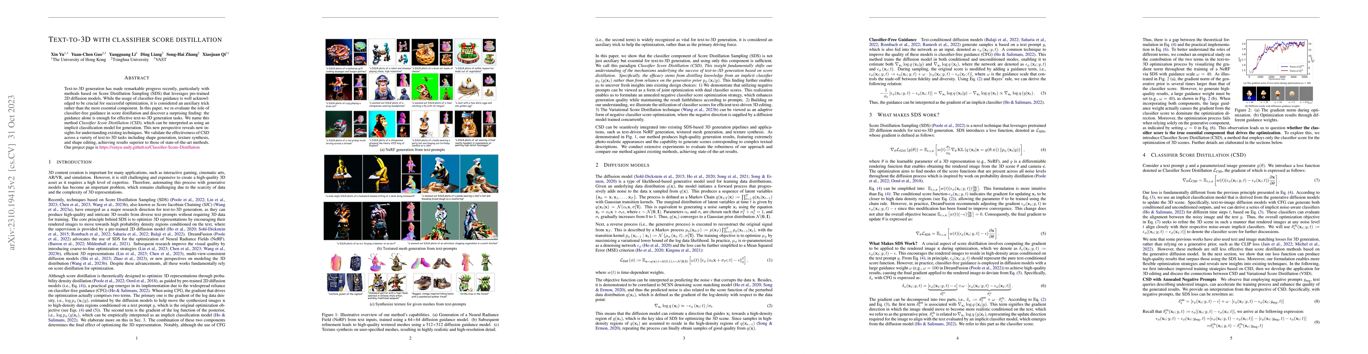Thumbnail for Text-to-3D with Classifier Score Distillation