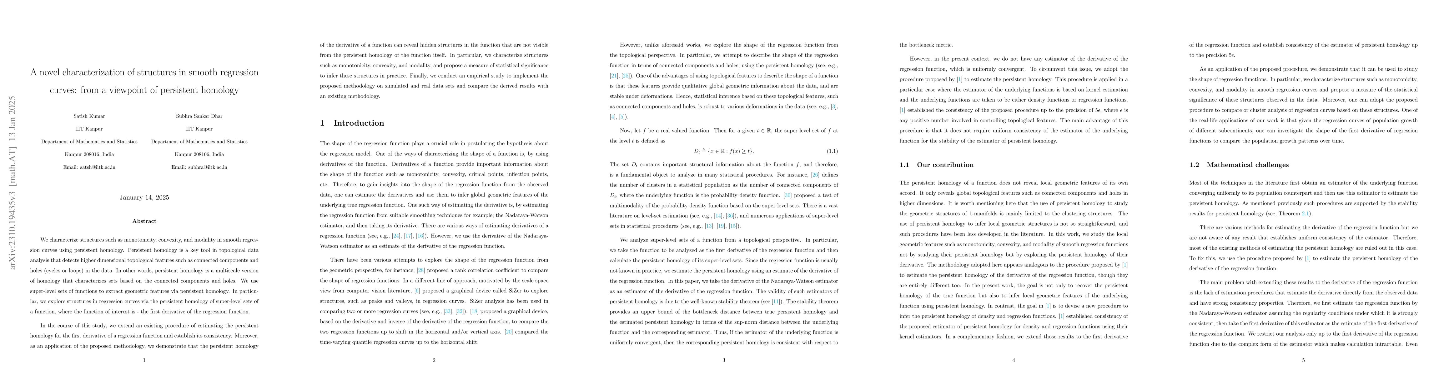 Thumbnail for A novel characterization of structures in smooth regression curves: from
  a viewpoint of persistent homology