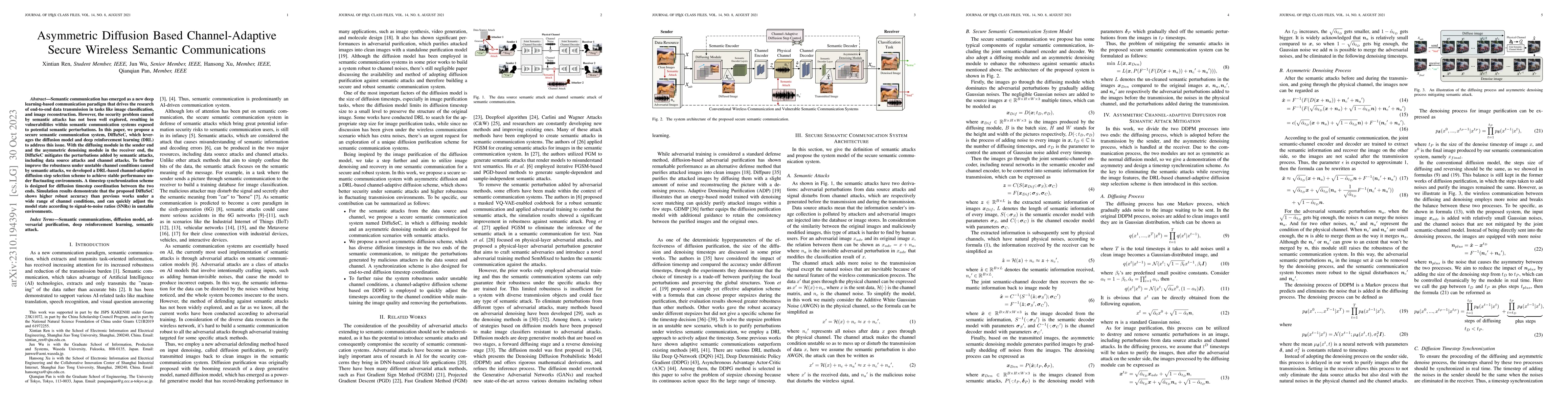 Thumbnail for Asymmetric Diffusion Based Channel-Adaptive Secure Wireless Semantic
  Communications
