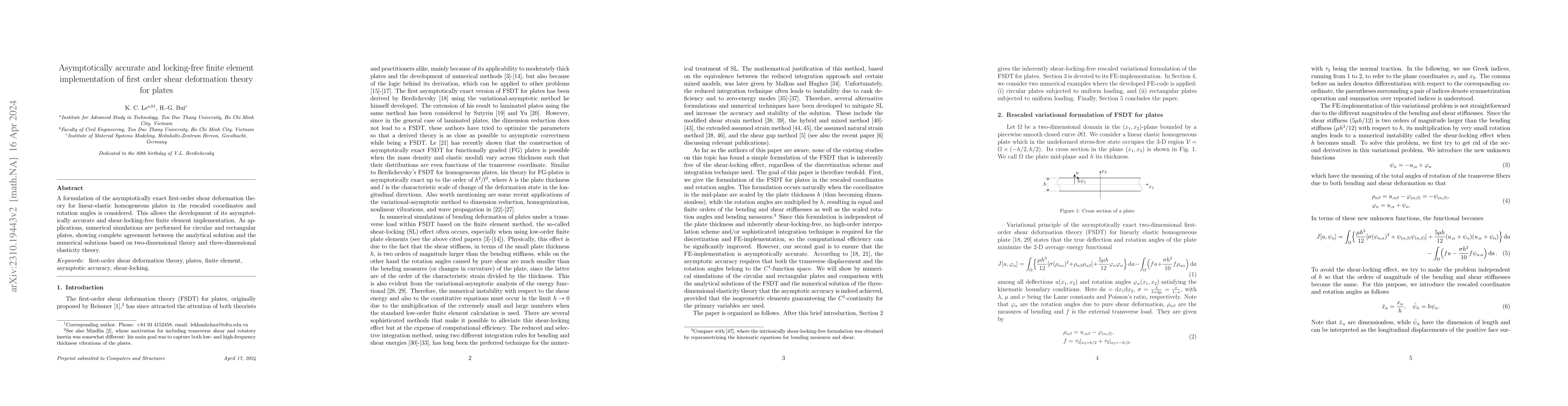 Thumbnail for Asymptotically accurate and locking-free finite element implementation
  of first order shear deformation theory for plates