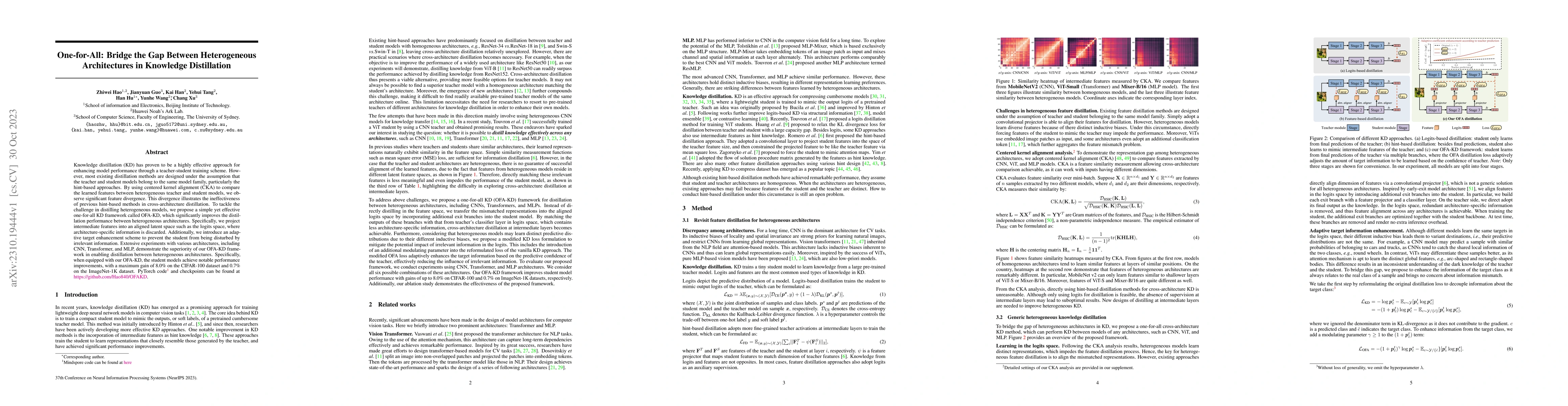 Thumbnail for One-for-All: Bridge the Gap Between Heterogeneous Architectures in
  Knowledge Distillation