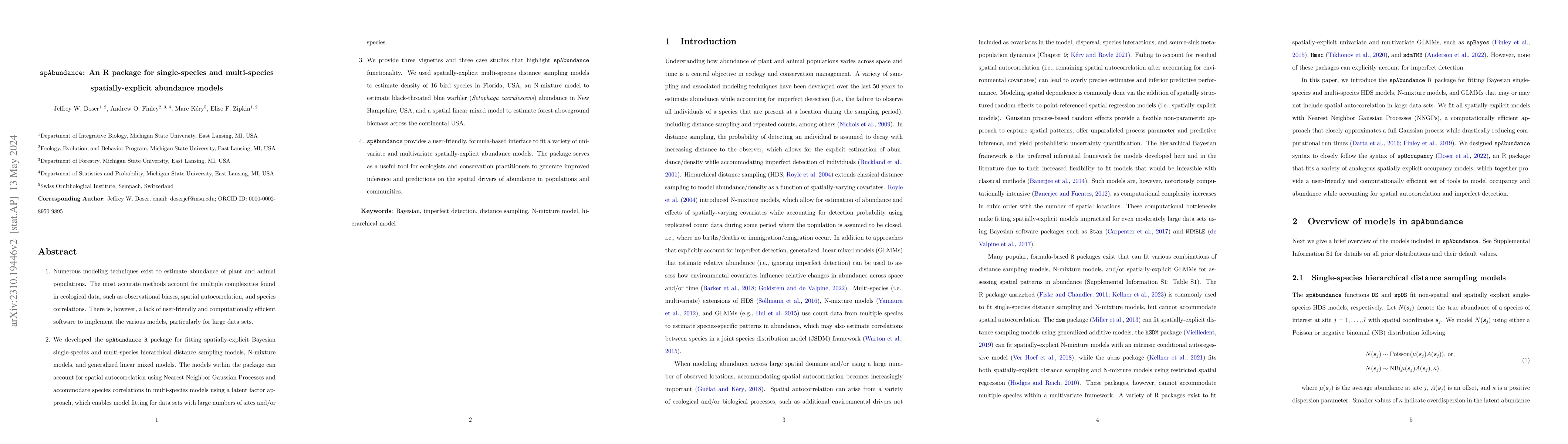 Thumbnail for spAbundance: An R package for single-species and multi-species spatially
  explicit abundance models