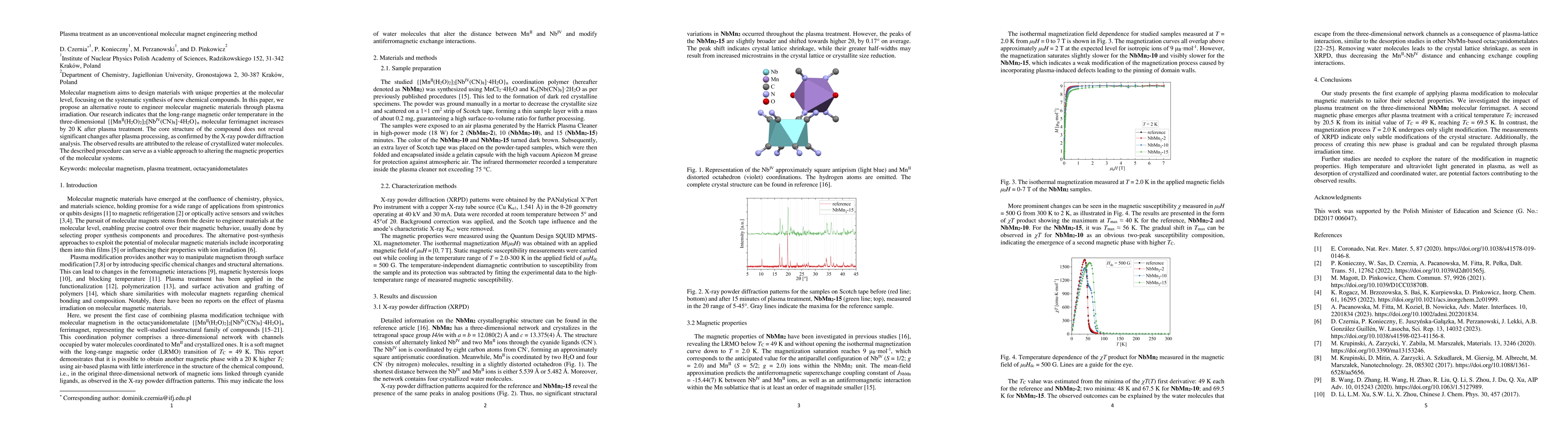 Thumbnail for Plasma treatment as an unconventional molecular magnet engineering
  method
