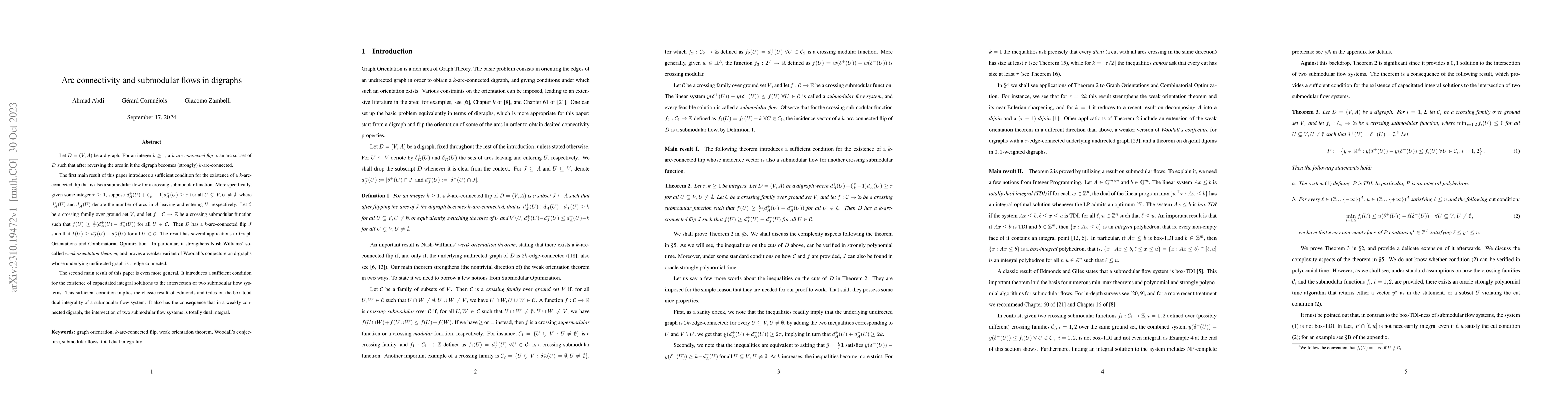 Thumbnail for Arc connectivity and submodular flows in digraphs