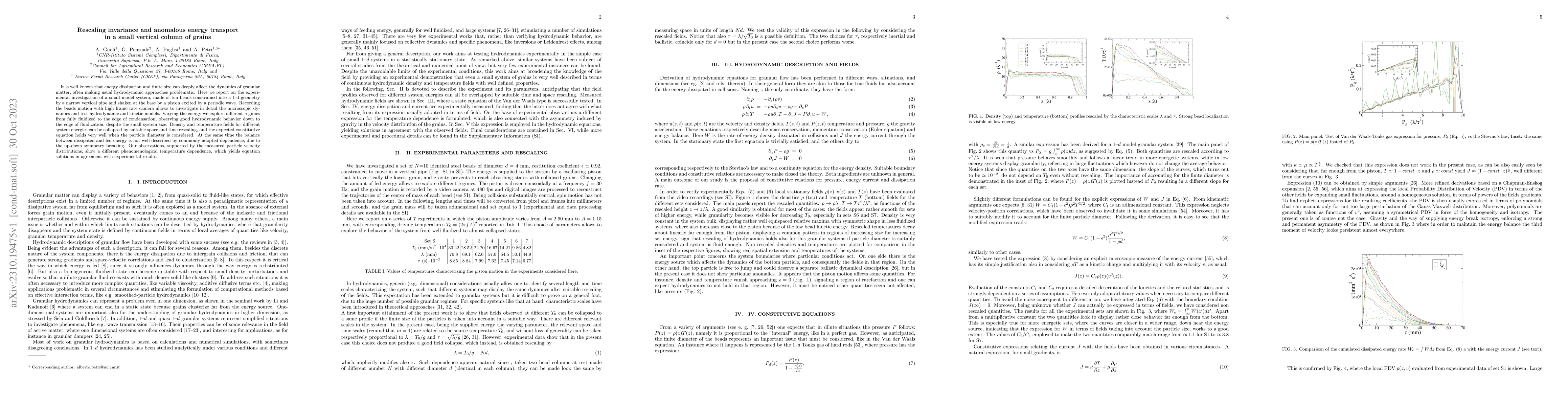 Thumbnail for Rescaling invariance and anomalous energy transport in a small vertical
  column of grains