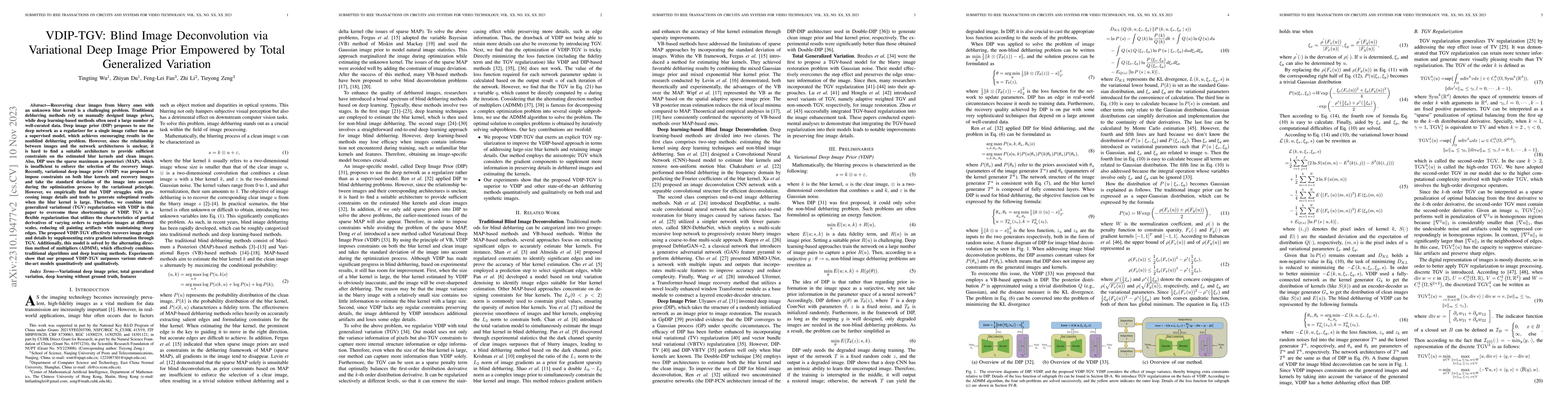 Thumbnail for VDIP-TGV: Blind Image Deconvolution via Variational Deep Image Prior
  Empowered by Total Generalized Variation