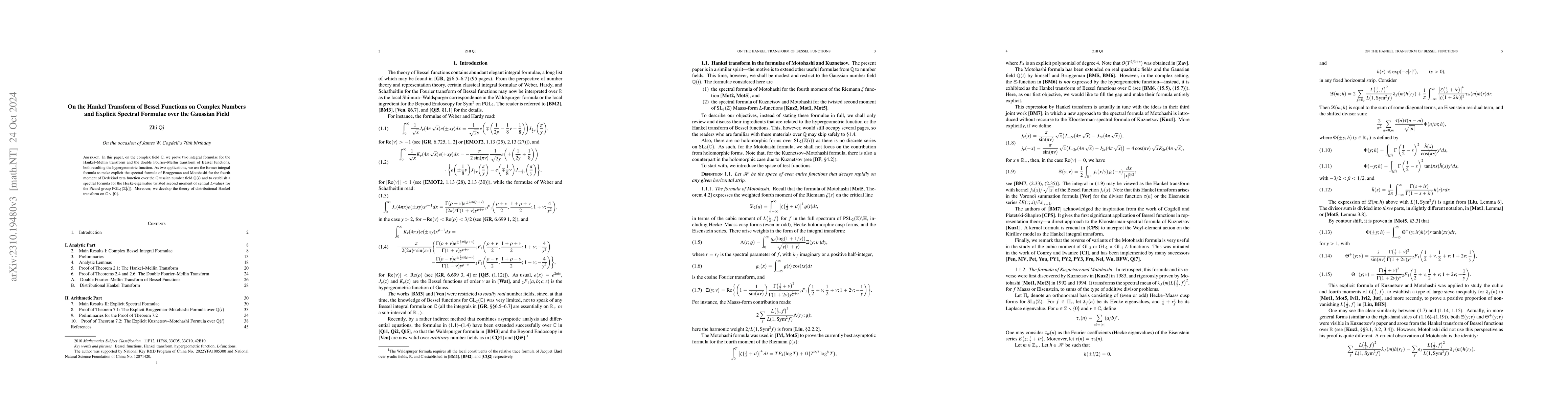 Thumbnail for On the Hankel Transform of Bessel Functions on Complex Numbers and
  Explicit Spectral Formulae over the Gaussian Field