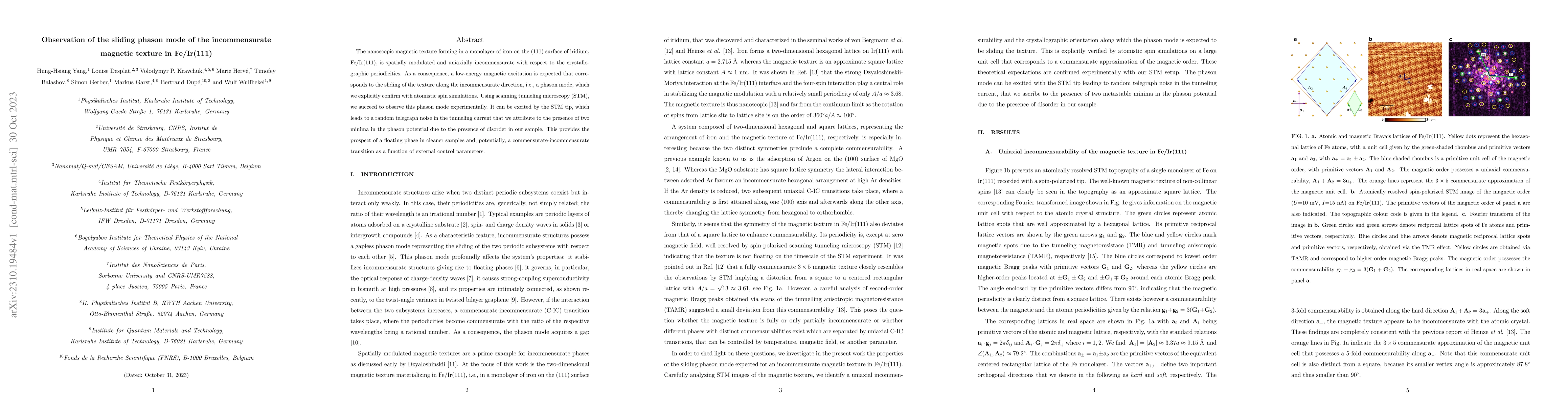 Thumbnail for Observation of the sliding phason mode of the incommensurate magnetic
  texture in Fe/Ir(111)