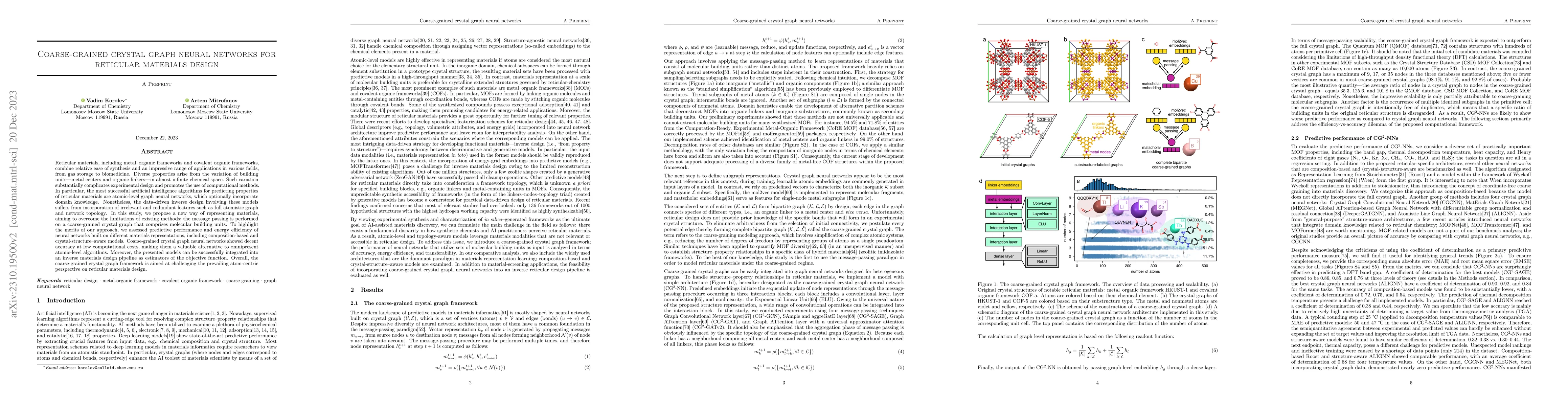 Thumbnail for Coarse-grained crystal graph neural networks for reticular materials
  design