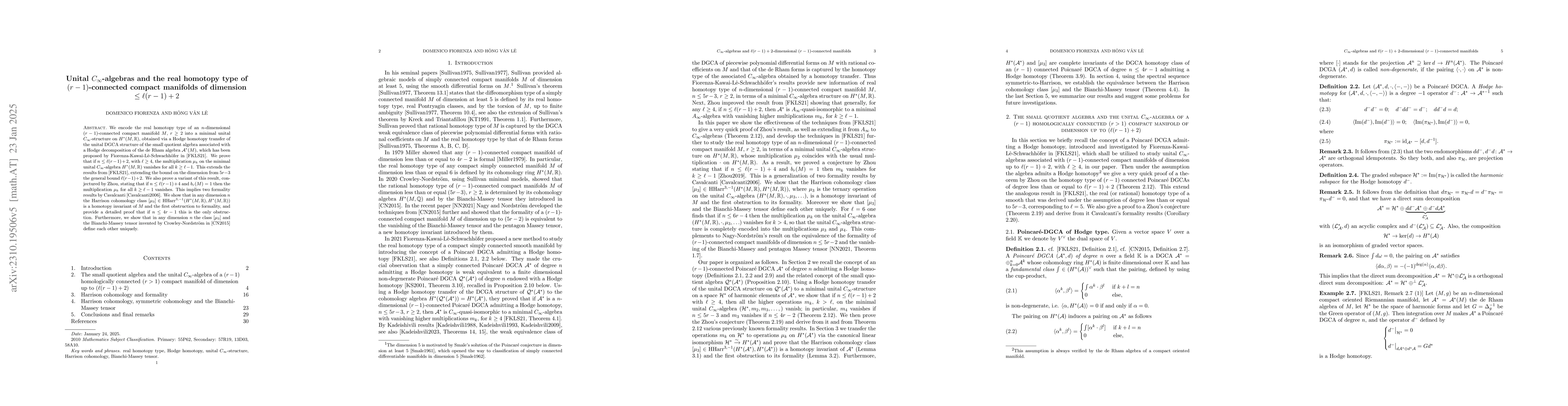 Thumbnail for Unital $C_\infty$-algebras and the real homotopy type of
  $(r-1)$-connected compact manifolds of dimension $\le \ell(r-1)+2$