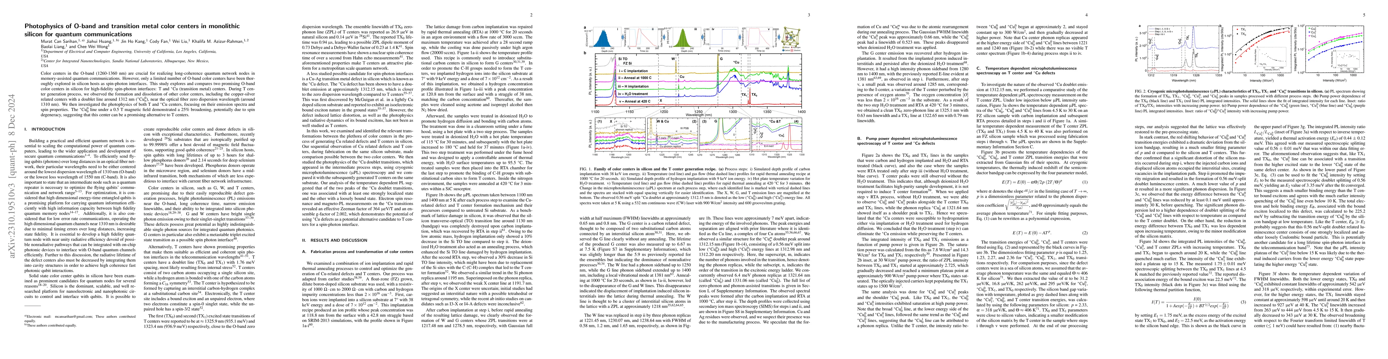 Thumbnail for Photophysics of O-band and transition metal color centers in monolithic
  silicon for quantum communications