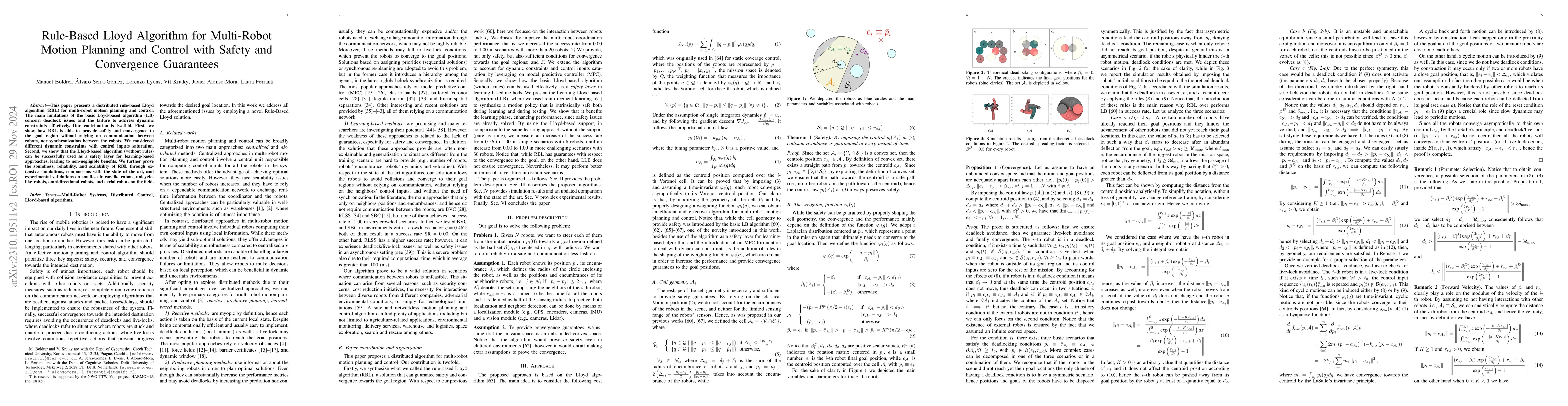 Thumbnail for Rule-Based Lloyd Algorithm for Multi-Robot Motion Planning and Control
  with Safety and Convergence Guarantees