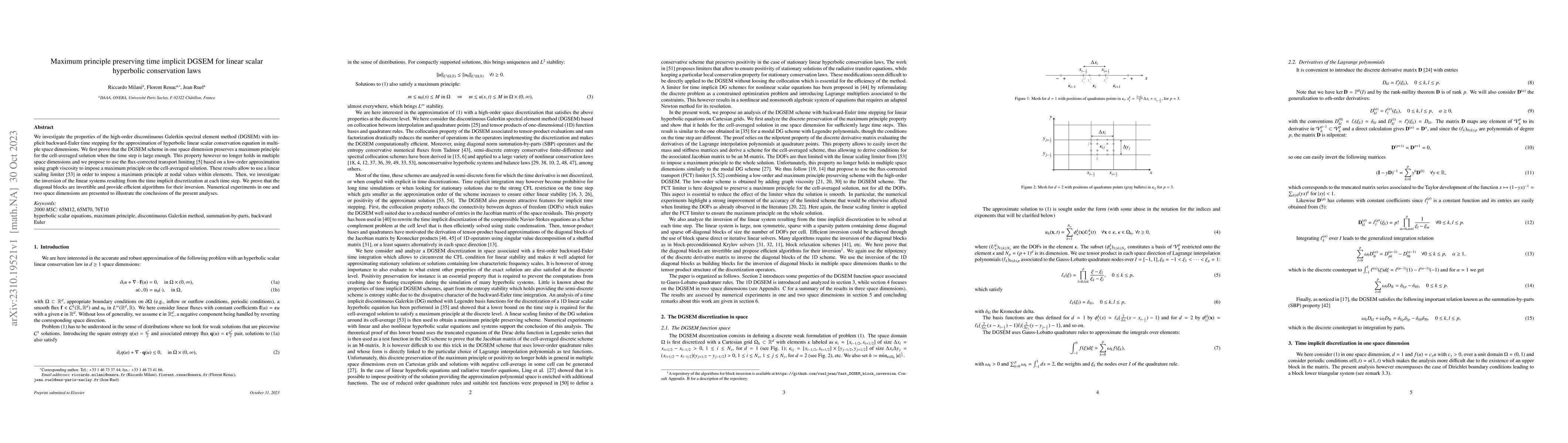 Thumbnail for Maximum principle preserving time implicit DGSEM for linear scalar
  hyperbolic conservation laws