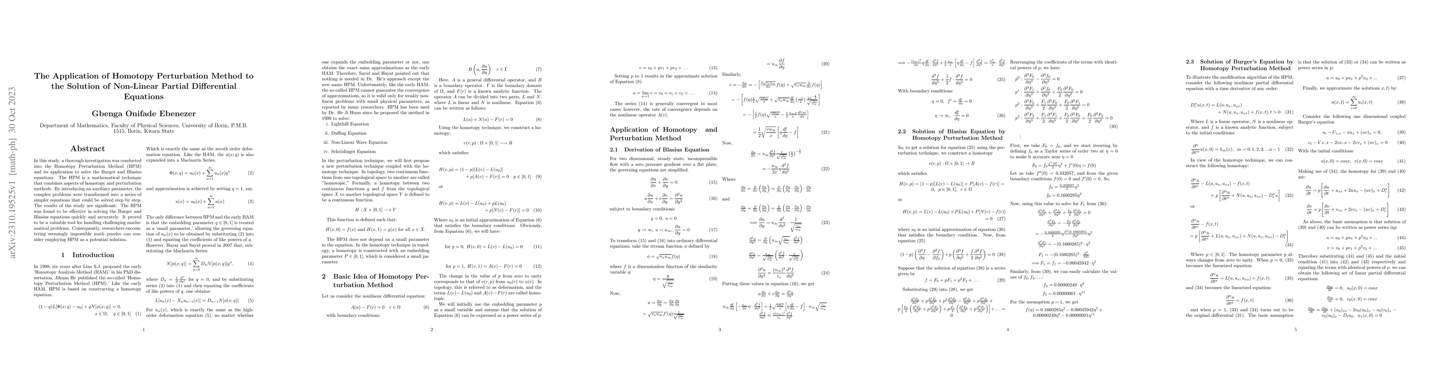 Thumbnail for The Application of Homotopy Perturbation Method to the Solution of
  Non-Linear Partial Differential Equations