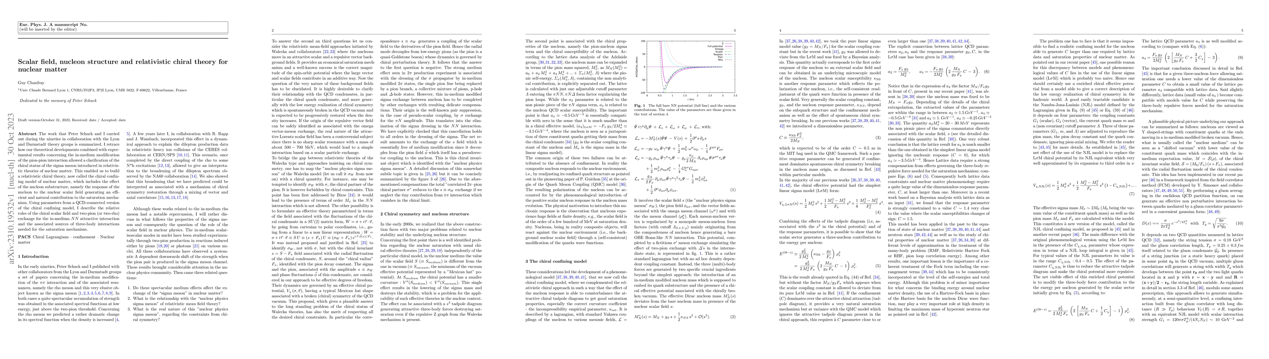 Thumbnail for Scalar field, nucleon structure and relativistic chiral theory for
  nuclear matter