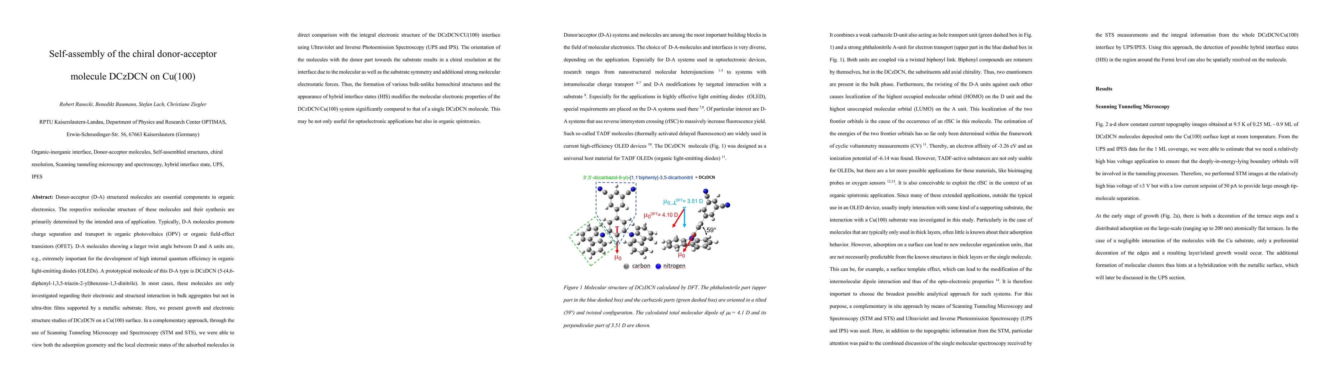 Thumbnail for Self-assembly of the chiral donor-acceptor molecule DCzDCN on Cu(100)