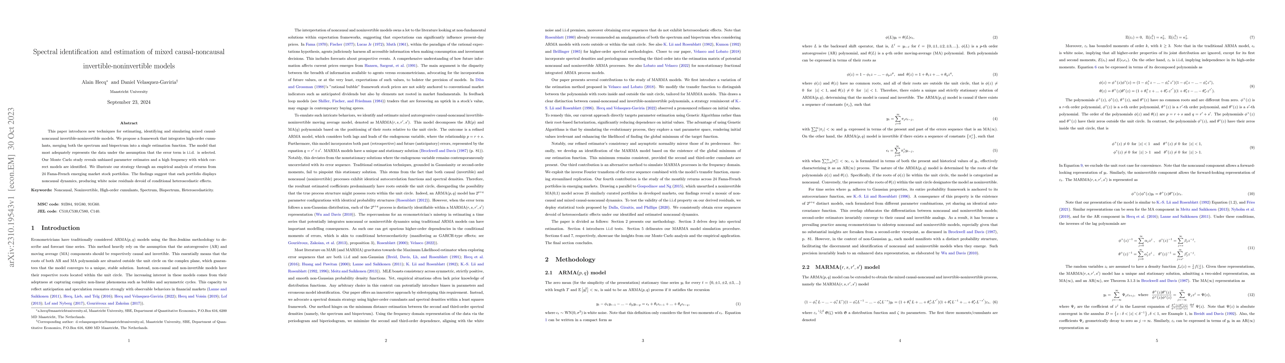 Thumbnail for Spectral identification and estimation of mixed causal-noncausal
  invertible-noninvertible models