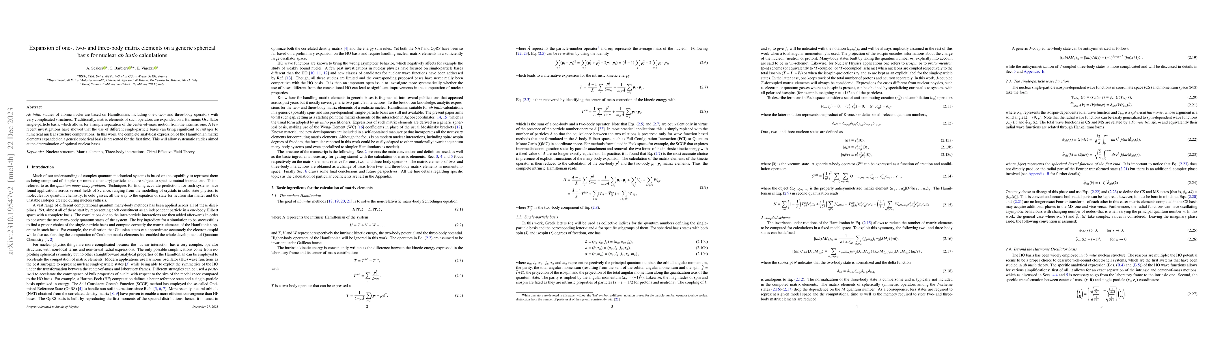 Thumbnail for Expansion of one-, two- and three-body matrix elements on a generic
  spherical basis for nuclear ab initio calculations