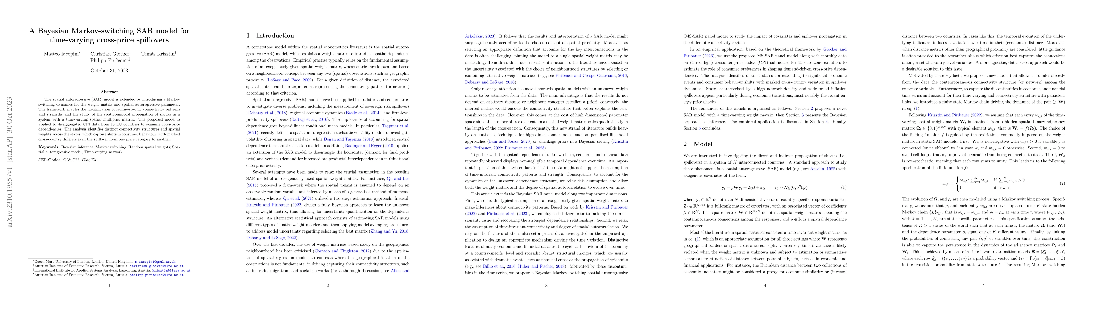 Thumbnail for A Bayesian Markov-switching SAR model for time-varying cross-price
  spillovers